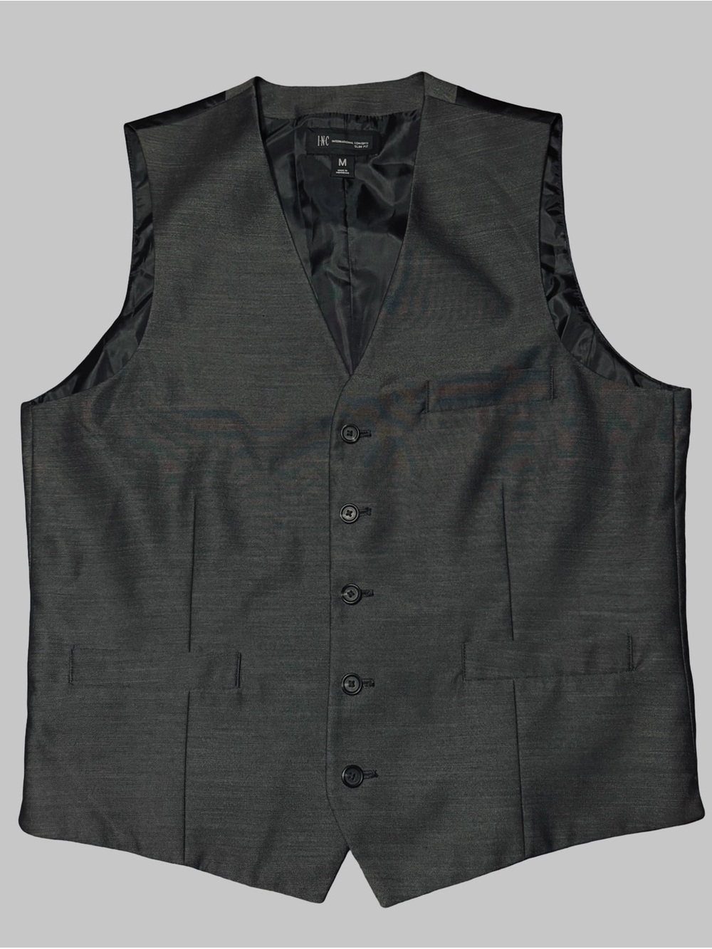 INC International Concepts Men Gray Formal Vest V-neck M NWOT